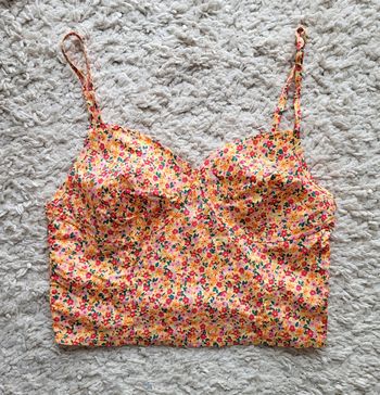 Crop top fleuri jaune rouge vert en coton Gemo Taille 38