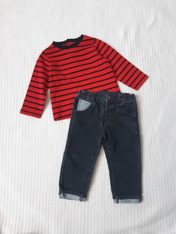 Tenue haut manches longues rayé et jean 12 mois