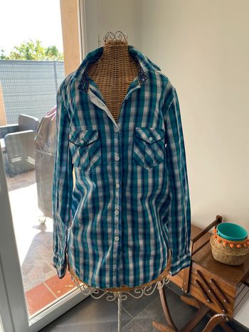 Chemise Serge Blanco à carreaux vert bleu blanc taille M