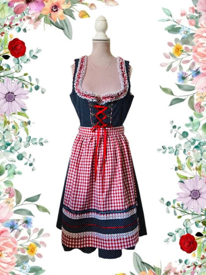 🌷🌿Magnifique robe traditionnelle autrichienne à pois Dirndl cottagecore Austrian polka dots dress🌷🌿 - photo numéro 2