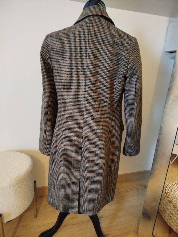 Manteau long carreaux beige noir S - photo numéro 4