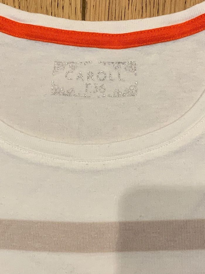 Tshirt blanc rayé Caroll taille 36 - photo numéro 3