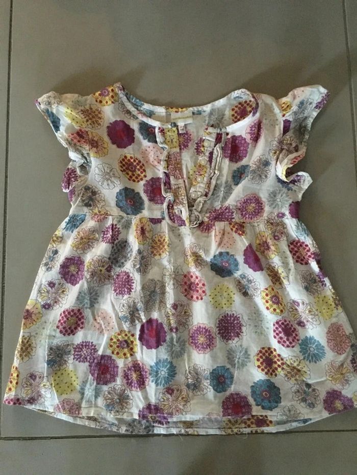 Blouse Vert Baudet blanche à fleurs 8 ans