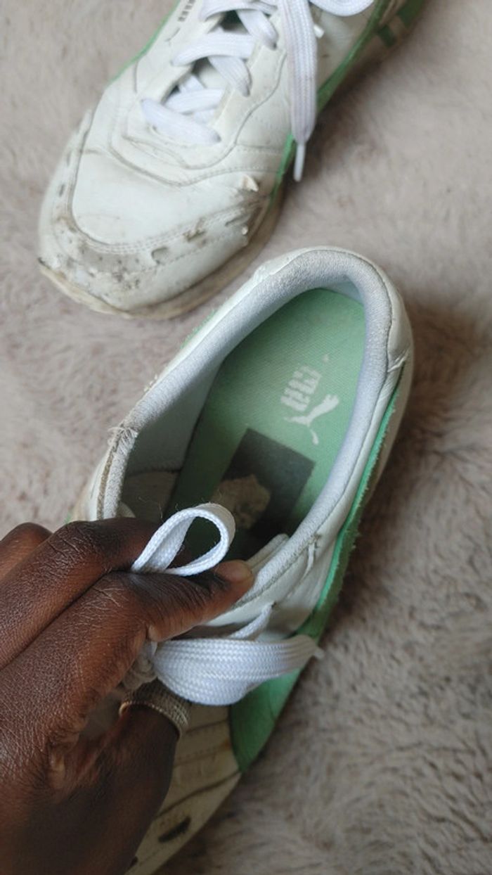 Basket Puma blanc et vert partiellement en cuir - photo numéro 8