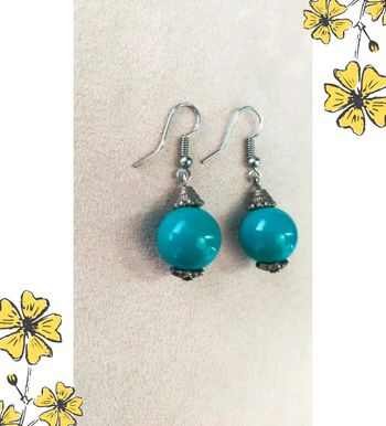 Boucles d’oreilles vintage – Perles turquoise & détails argentés - Collection Brume Bleue