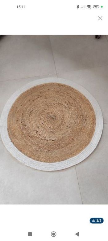 Tapis en jute beige et blanc Ø90cm