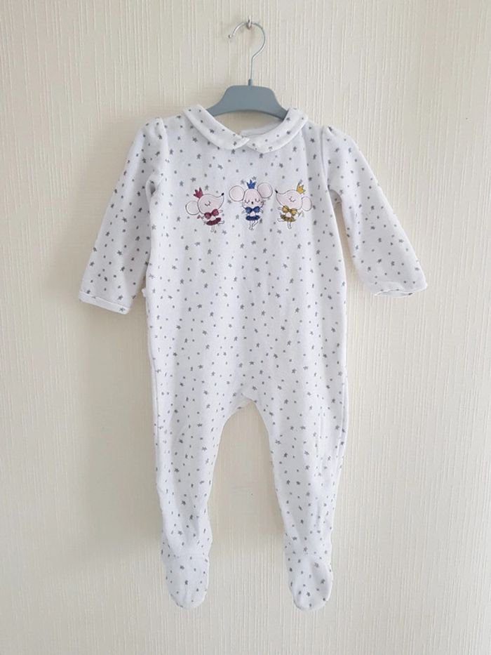 Pyjama 1 pièce blanc étoiles grises avec souris danseuses