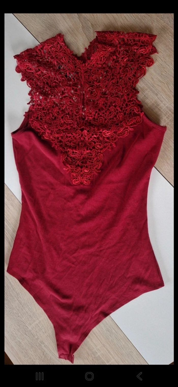 Body bordeaux élégant en dentelle - Orselli - Taille S - photo numéro 2