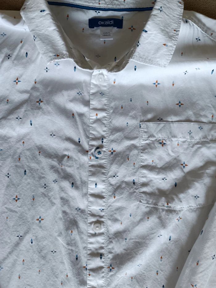 Chemise blanche à motifs Okaidi taille 14 ans - photo numéro 2