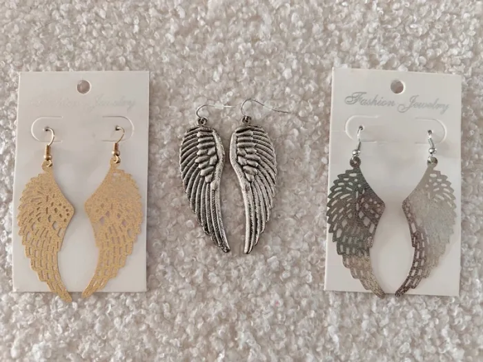 Gros lot bijoux boucles d'oreilles bracelet fantaisie plumes argent ailes d'ange - photo numéro 7