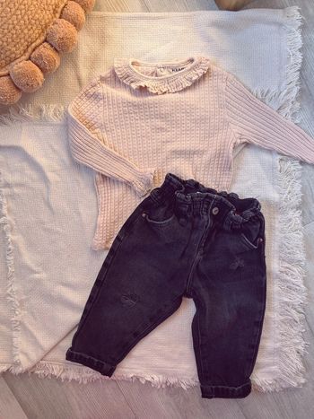 Ensemble jean noir Zara et teeshirt Kiabi rose 18 mois