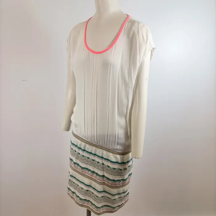 Robe blanche EDC by Esprit col fluo taille S motif ethnique bas de robe A1560 - photo numéro 5