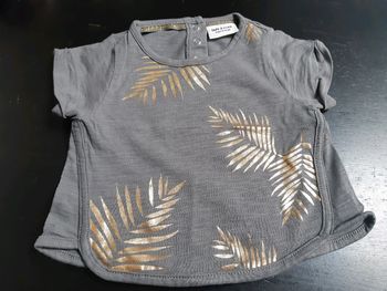 Tshirt été bebe filme 3 mois TAO gris doré feuille vegetal palmier neuf