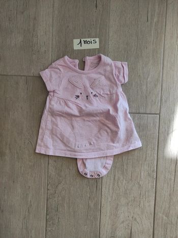 T-shirt combiné body rose 1 mois