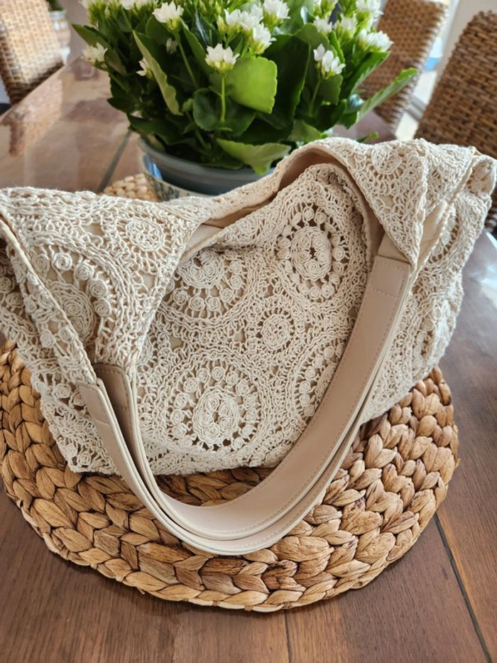 Sac à main beige/crème crochet - photo numéro 5