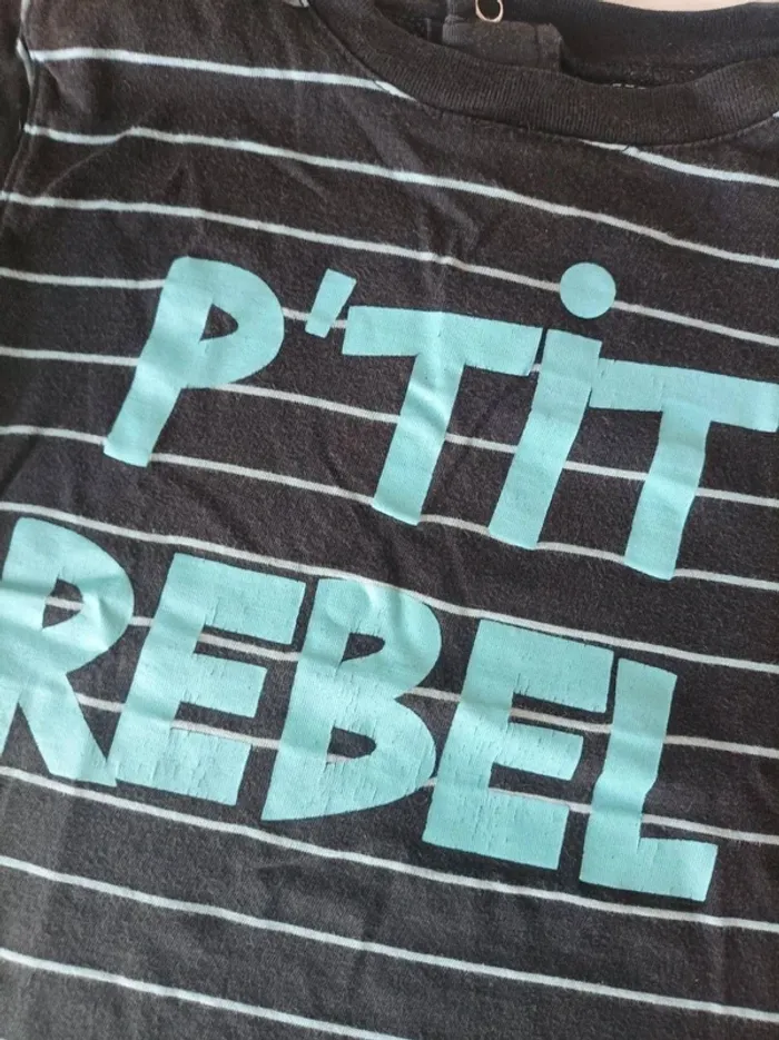 Tee-shirt manches courtes noir P'tit rebel Kimbaloo garçon 3 ans - photo numéro 2