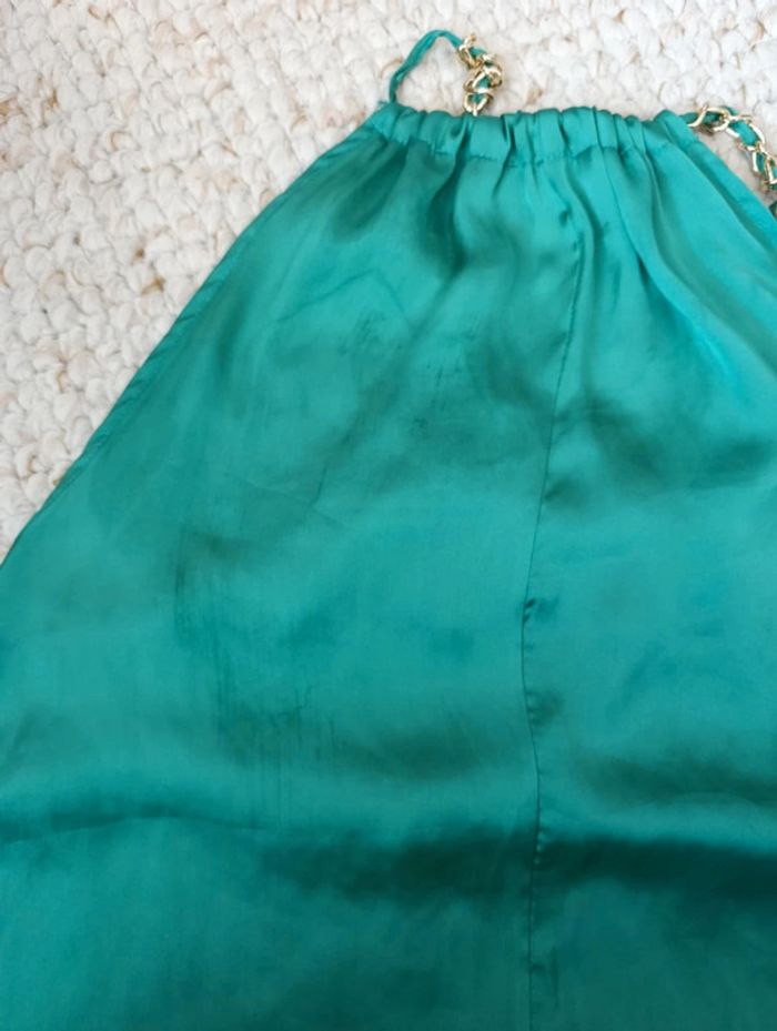 Robe d'été de soirée légère fluide Impérial soyeuse vert émeraude asymétrique classe chic - photo numéro 12