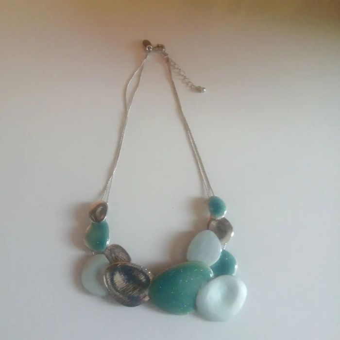 🌸Collier chaîne double argentée aux sequins peints à la main "Etsy" 🌸