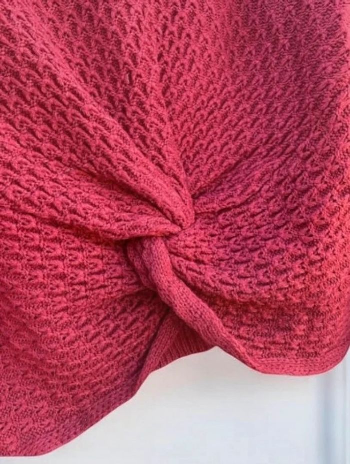 🌹 Pull rouge bordeaux maille torsadée noué devant,neuf femme taille M,100% acrylique🌹 - photo numéro 5