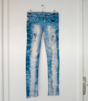 Jeans skinny effet délavé taille haute à trou style y2k femme c