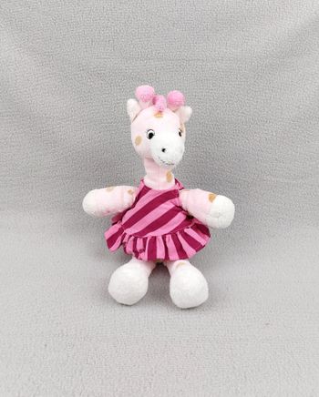 Doudou peluche girafe rose blanc tâche marron H&M robe rayée 28 cm TBE