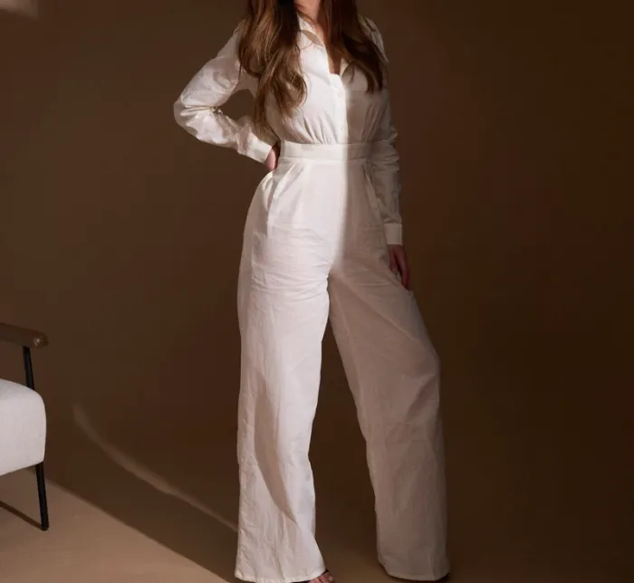 Combinaison blanche effet lin PrettyLittleThing