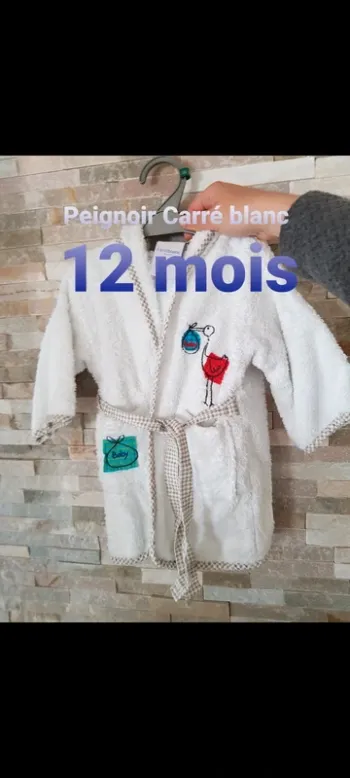 Peignoir bébé Carré blanc 12 mois