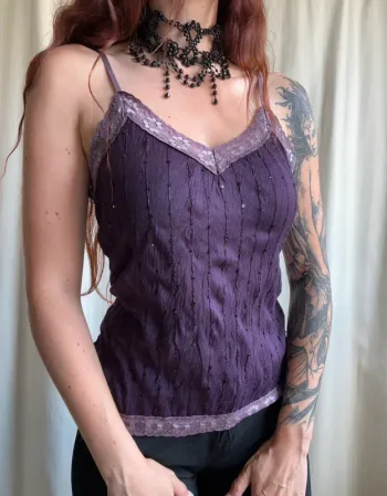 Débardeur violet sequins dentelle Whimsy Whimsical vintage made in France 🇫🇷 90s - Taille M