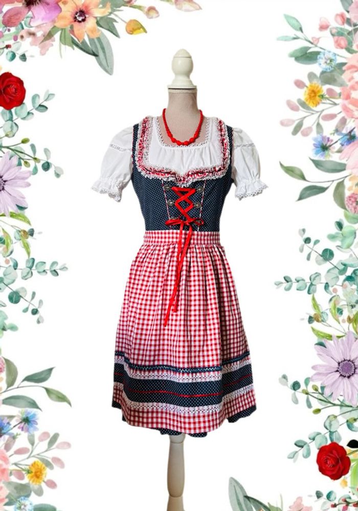 🌷🌿Magnifique robe traditionnelle autrichienne à pois Dirndl cottagecore Austrian polka dots dress🌷🌿 - photo numéro 3