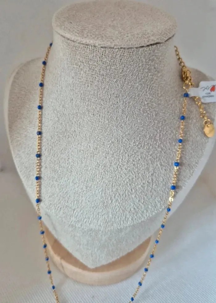 Collier 50cm + 5cm en acier inoxydable perles bleu foncé gigi - photo numéro 3