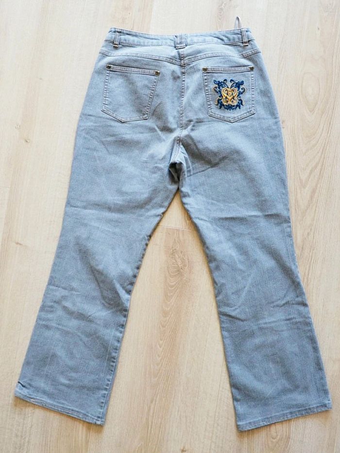 Vintage Jeans Wide Large Regular Gris Femme Coeur brodé Exclusive Mode (Taille 40) - photo numéro 4