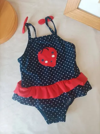 Maillot de bain une pièce bleu marine à pois Orchestra fille 6 mois