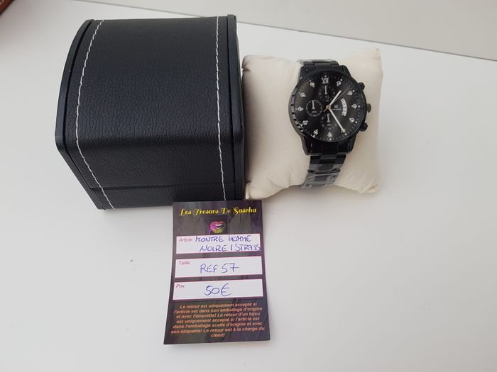 Montre Acier Noir Argenté Diamant Zirconiums Homme - photo numéro 3