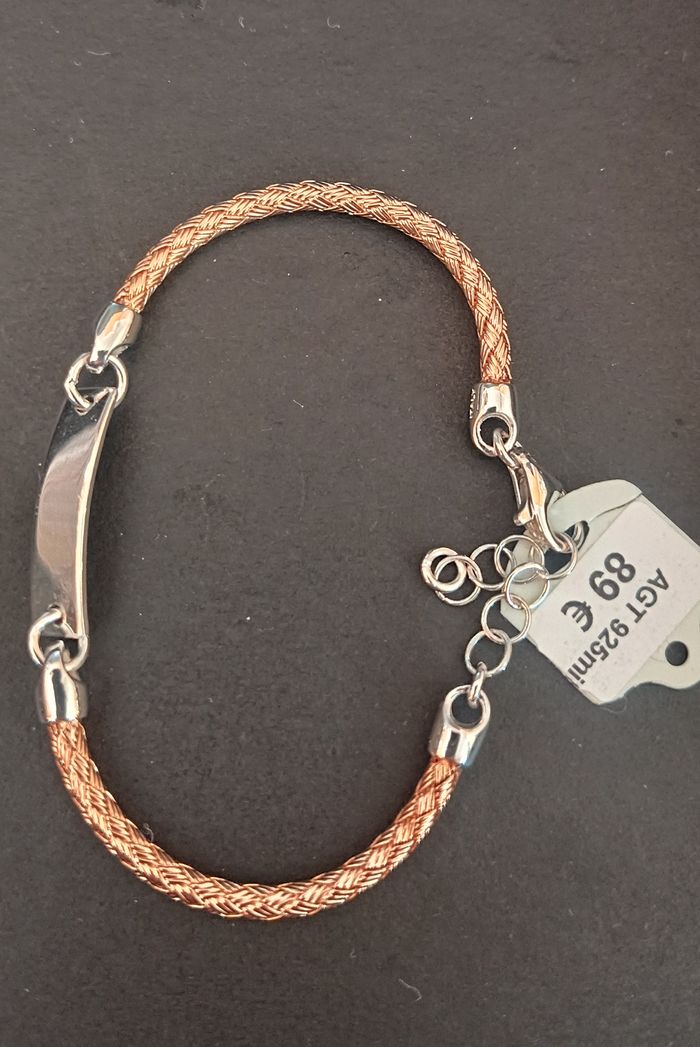 VALENZI, bracelet avec plaque pour enfant, Argent rosé 925. Neuf.