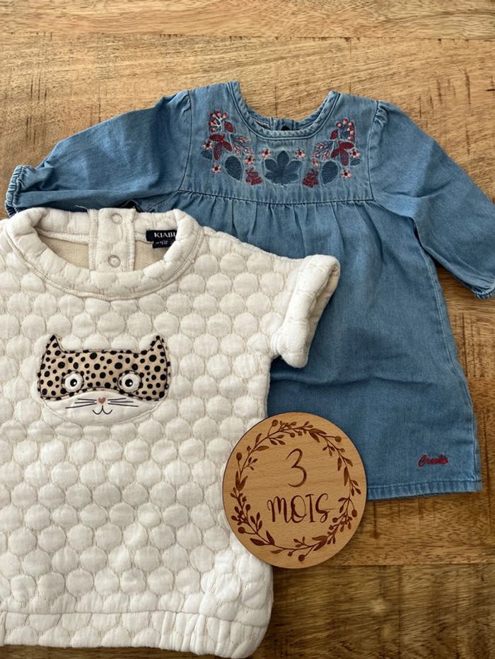 Lot 2 robes bébé fille, 3 mois