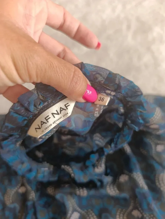 Blouse chemisier en voile transparent Naf Naf bleu vert 36 léger fluide - photo numéro 7