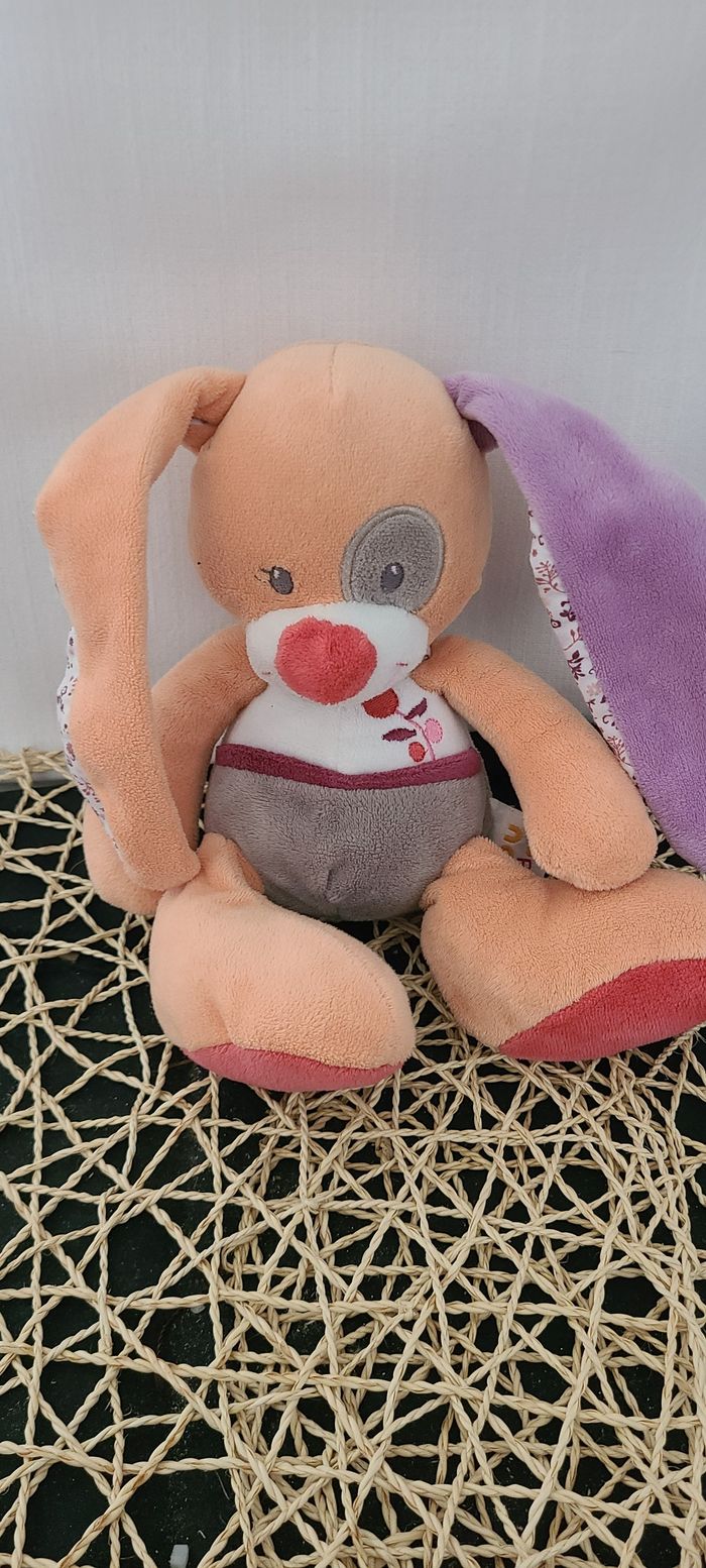 Peluche lapin TEX BABY Carrefour orange violet