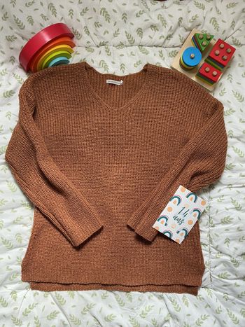 pull marron clair à paillette 14 ans monoprix col V