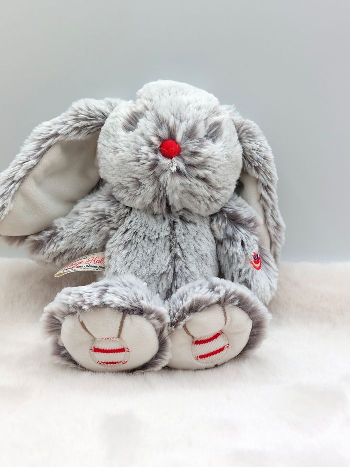 Peluche doudou lapin gris chiné blanc rouge Kaloo 25 cm sans les oreilles coeur - photo numéro 10