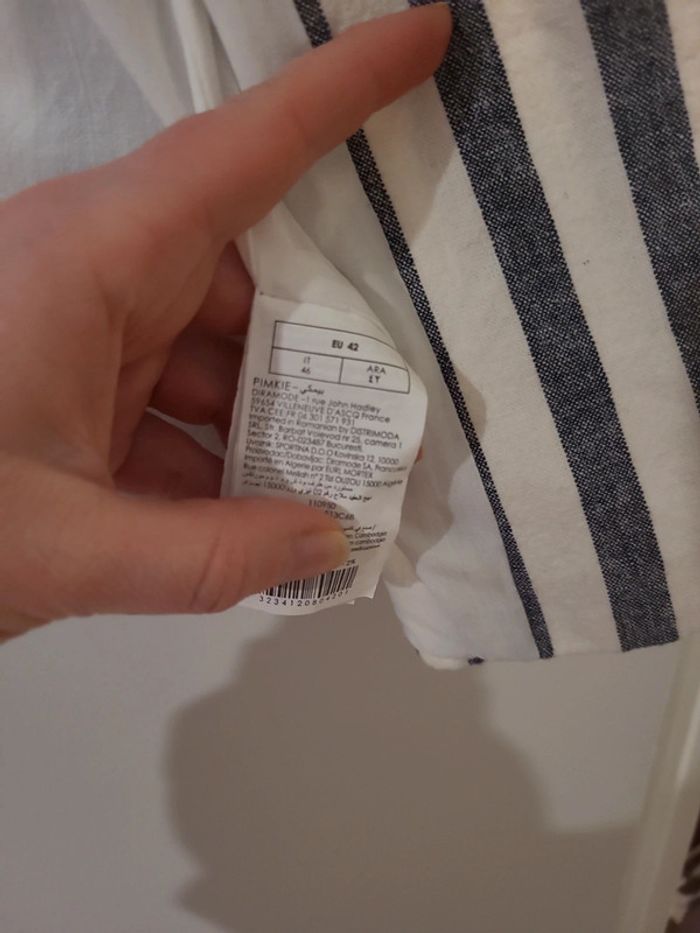 Blazer femme veste tailleur bleu rayure blanche lin et cotonT42 TBE Pimkie - photo numéro 3