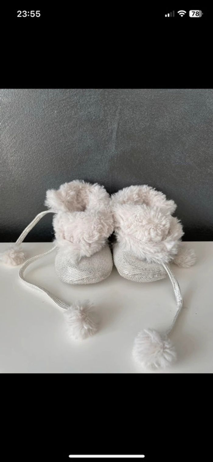 Chausson bébé fille blanc argenté