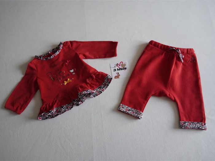 Ensemble rose corail Sergent Major 3 mois : Pantalon en sweat fantaisie + haut brodé fantaisie - photo numéro 2