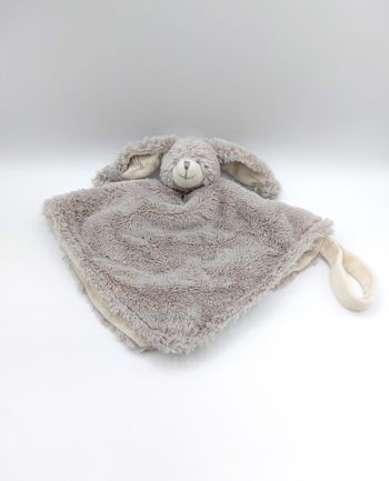 Doudou plat lapin gris Ainsifont Laboratoires CEORA écru attache tétine LIRE SVP