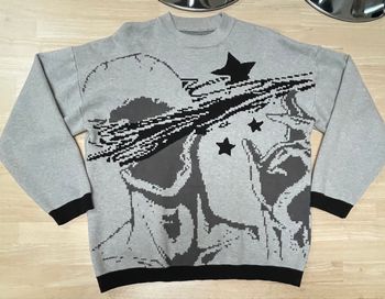 Pull gris col rond