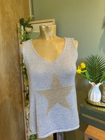 Très beau débardeur en lurex avec étoile dorée devant femme