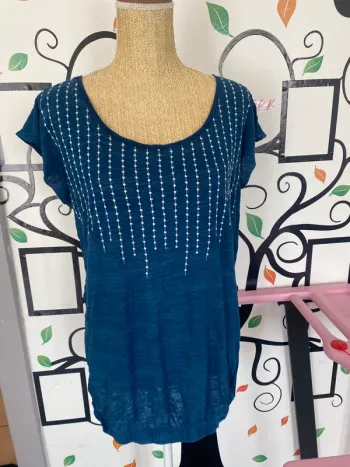 Haut été bleu esprit L tunique original femme décontractée