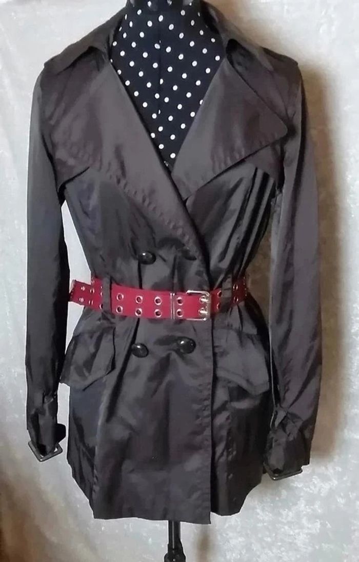 Trench noir ceinture rouge Mango Suit - photo numéro 6