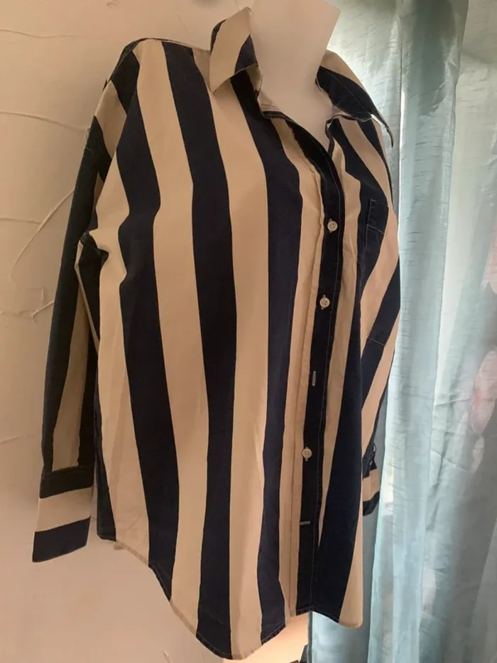 Chemise Zara oversize bleu et crème taille XL - photo numéro 4