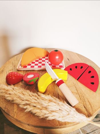 🍈Dinette aliments gros fruits à scratch sur plateau en bois