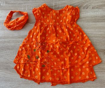 Robe manches courtes longue a volant orange et son bandeau Marese 